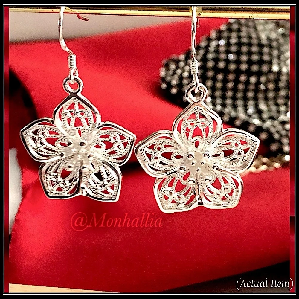 Clearance! NEW 925 SILVER DAHLIA TULIP FLOWER FLORAL SCROLLWORK GARDEN EARRINGS
